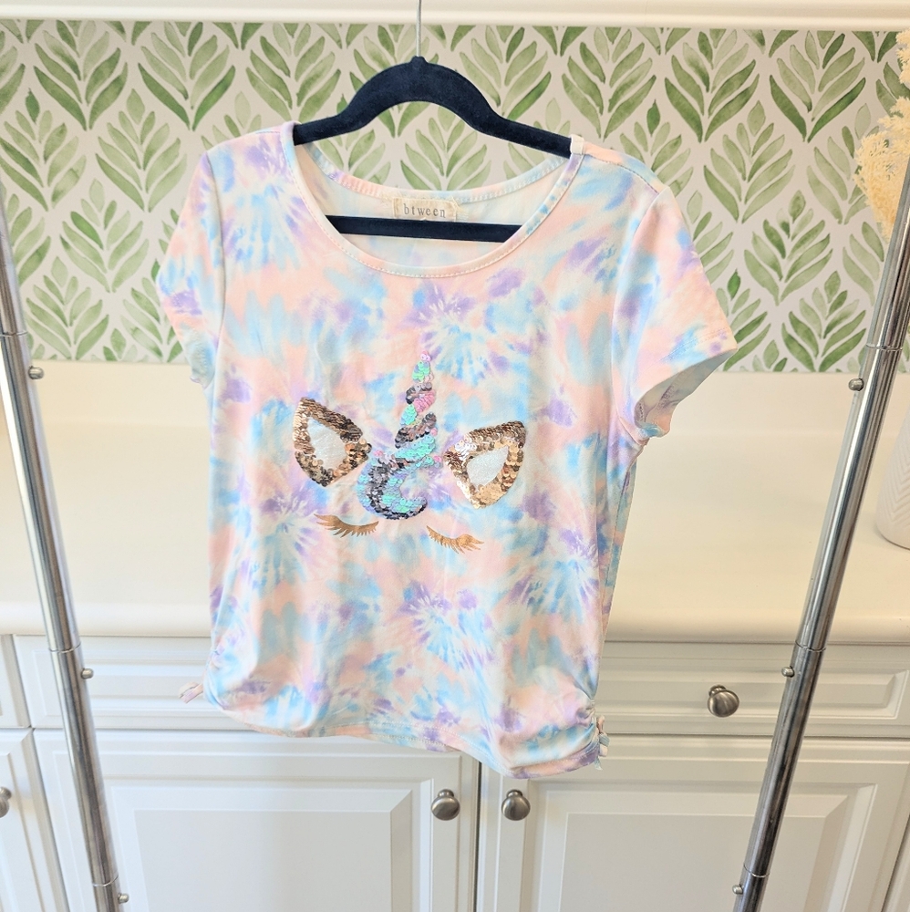 Btween Tie Dye Unicorn Sequin Top Girls 12